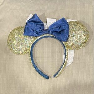 NWT 2022 Disney World 50th Anniversary Iridescent Minnie Ears Gold & Blue